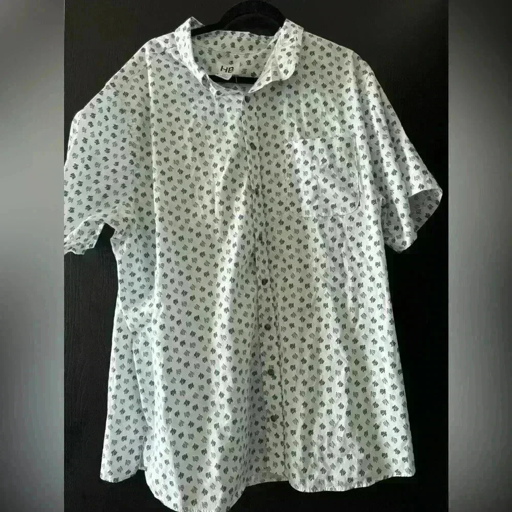 HB Mens Size 1XLT Cotton Polyester Button Down Short Sleeve Shirt
